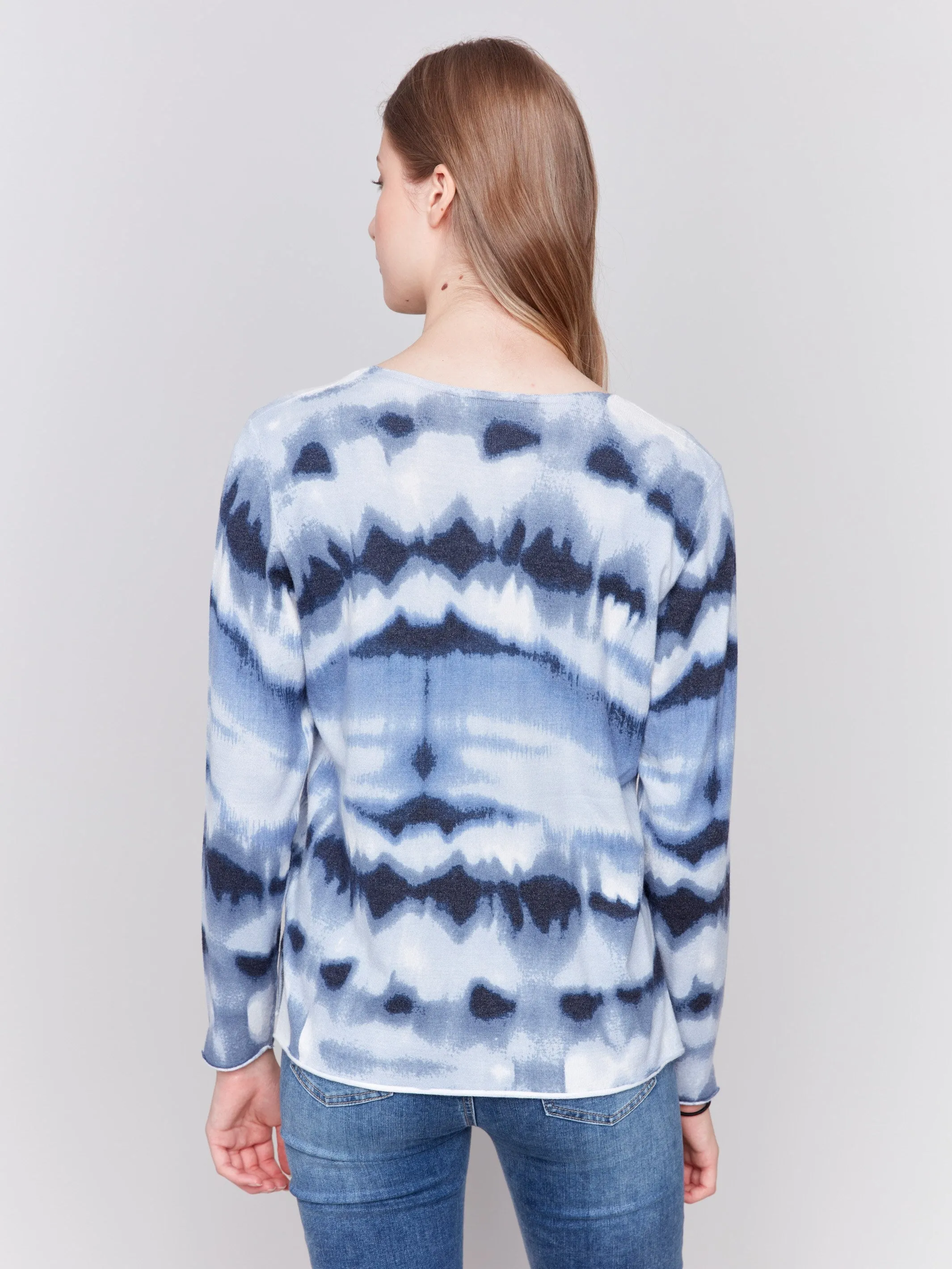 Printed V-Neck Sweater - Navy