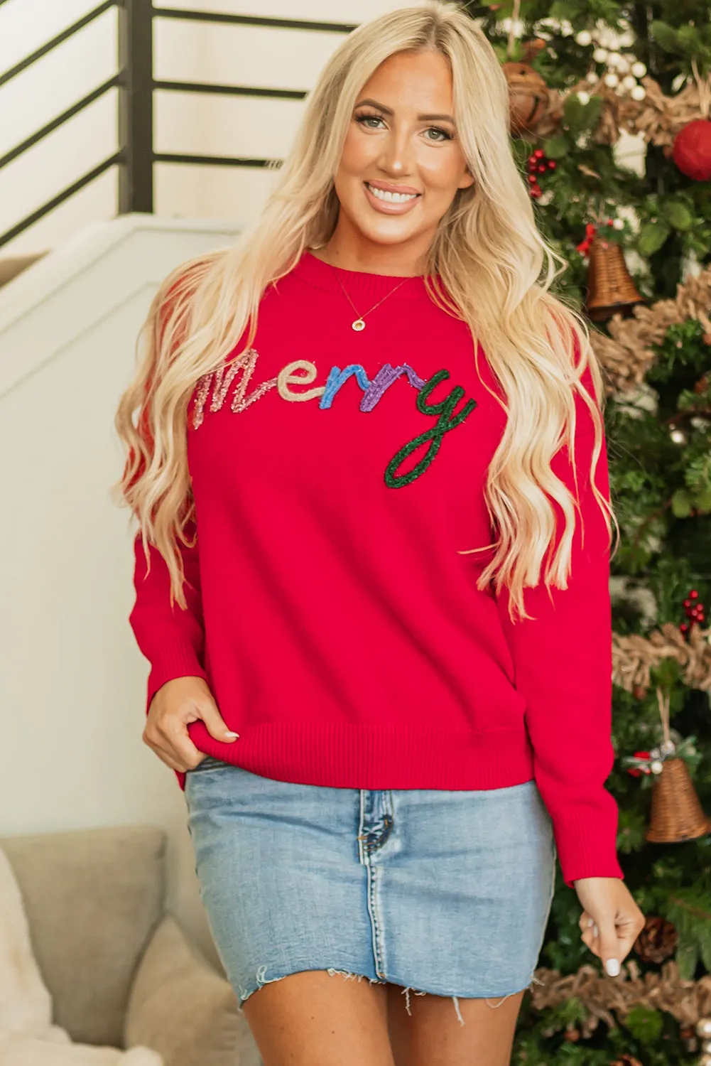 Reagan Tinsel Merry Letter Sweater