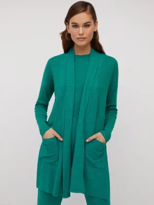 Ribbed-Trim Knit Duster