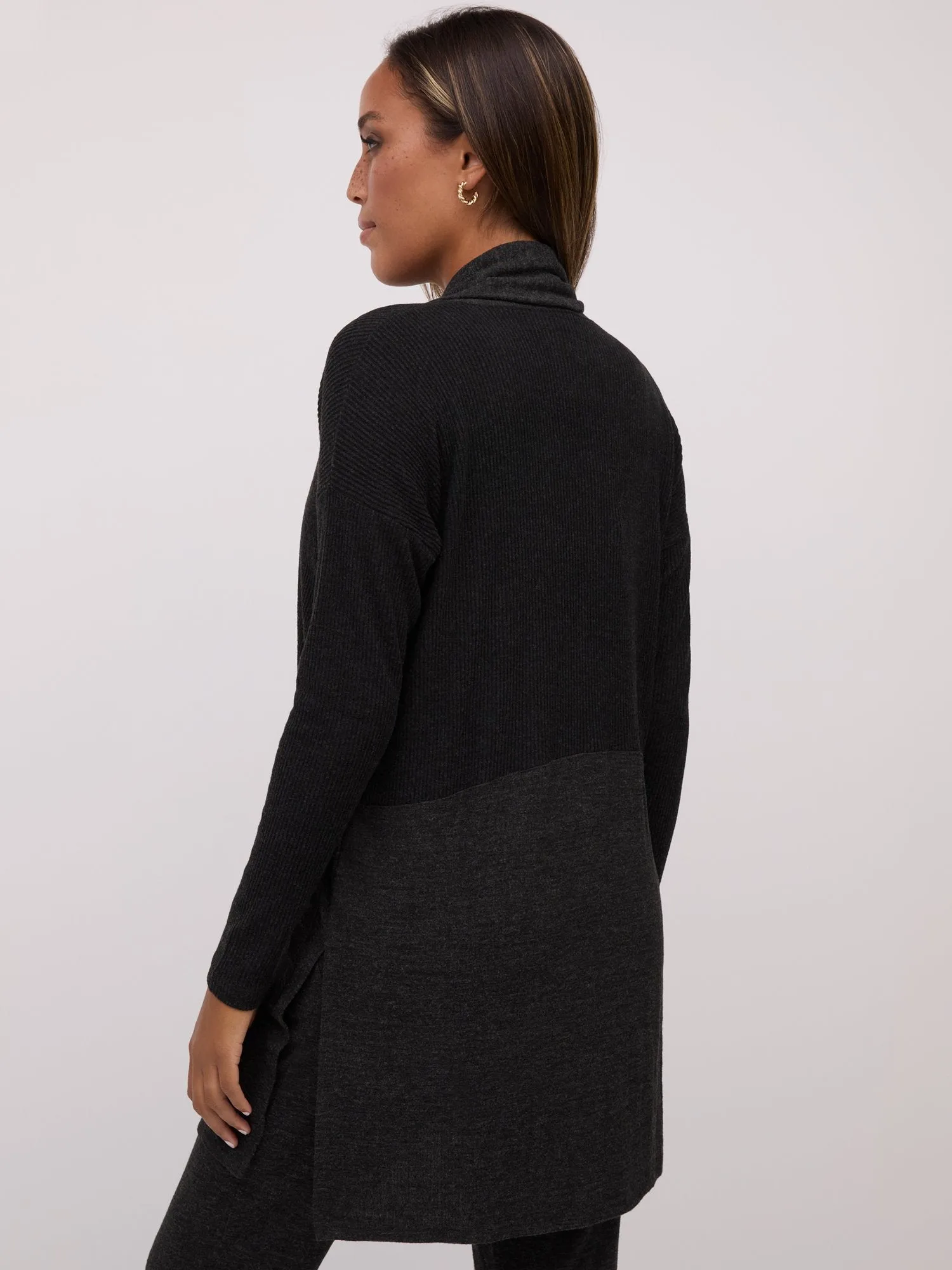 Ribbed-Trim Knit Duster