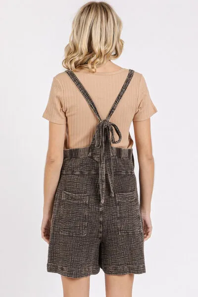 Textured Knotted Wide Strap Overalls