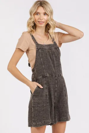 Textured Knotted Wide Strap Overalls