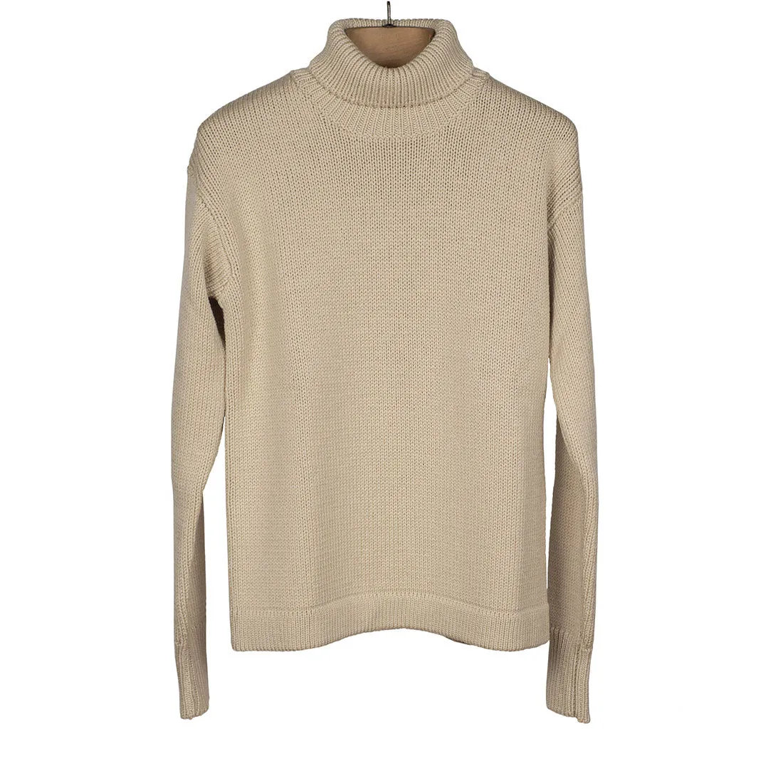 Turtleneck sweater in "Corda" beige superfine merino wool