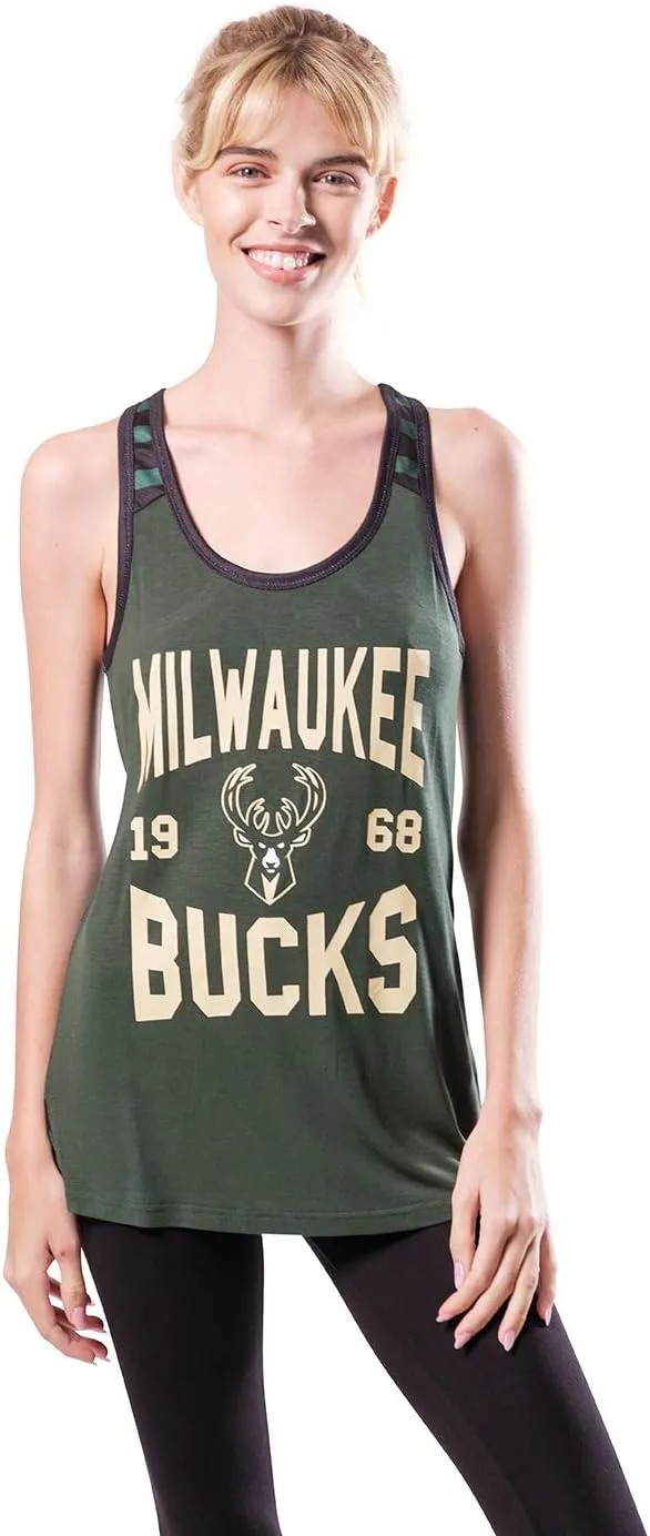 Ultra Game NBA Women's Super-Soft Mesh Racerback Tank Top, Milwaukee Bucks|Milwaukee Bucks