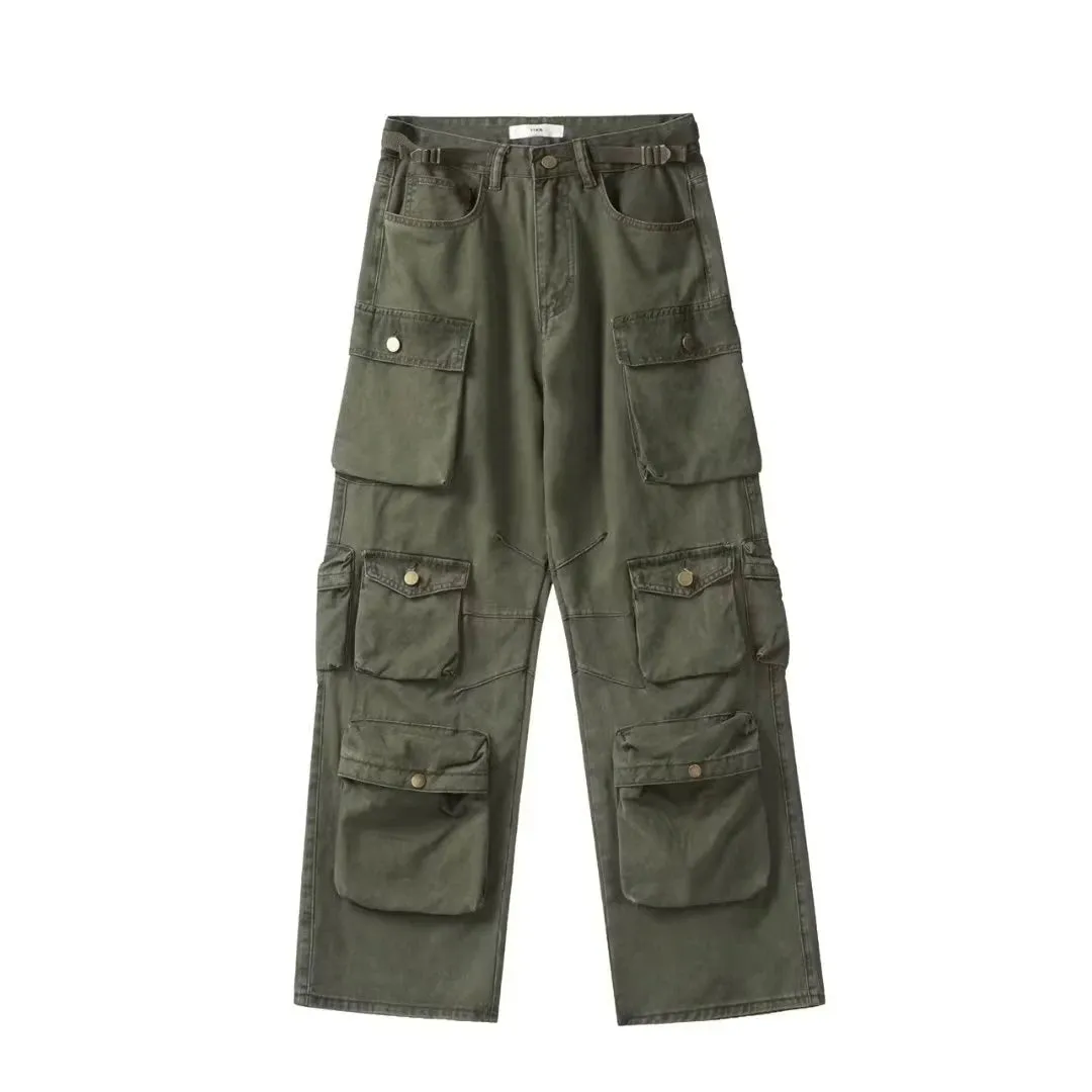 Wiaofellas  -  Spring Cargo pants New Popular Rice White Multi-pockets Overalls Harajuku stays Men Loose Casual Trousers Straight Mopping Pants