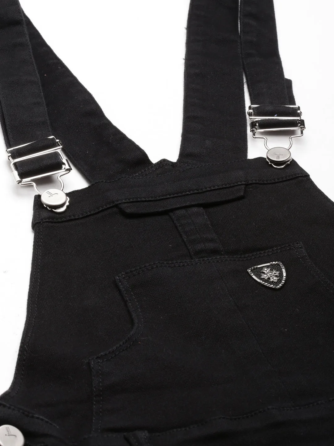 Women Black Solid Dungaree