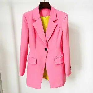 Women Business Coat Blazer Long Sleeve Pink Tops Slim Jacket Outwear