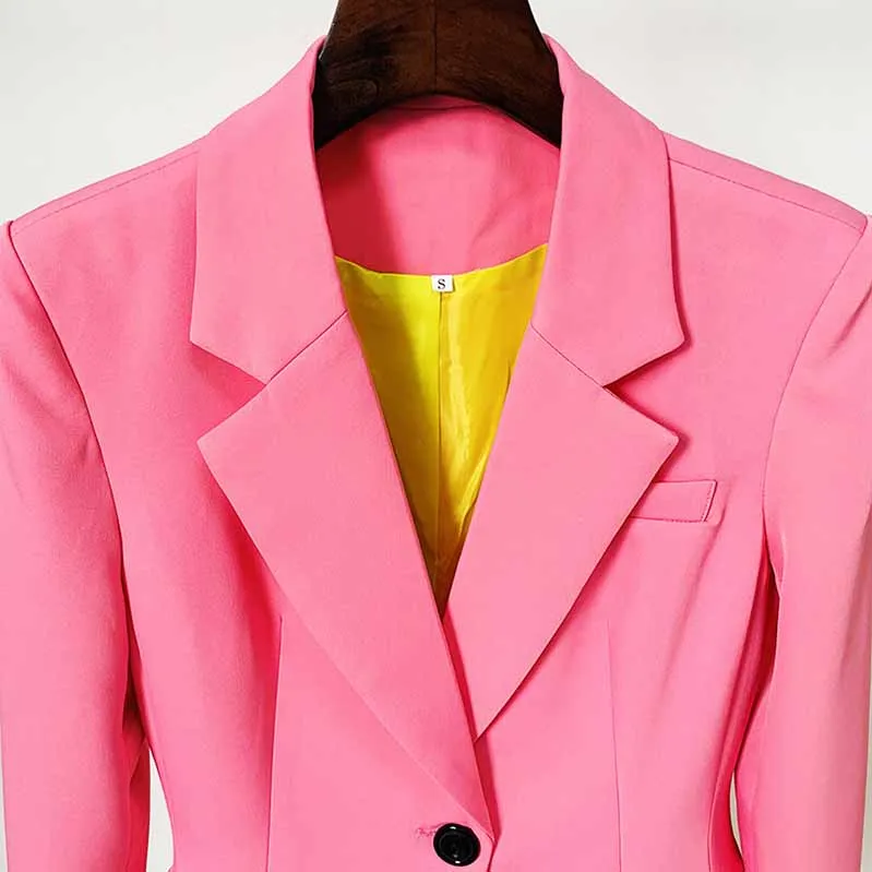 Women Business Coat Blazer Long Sleeve Pink Tops Slim Jacket Outwear