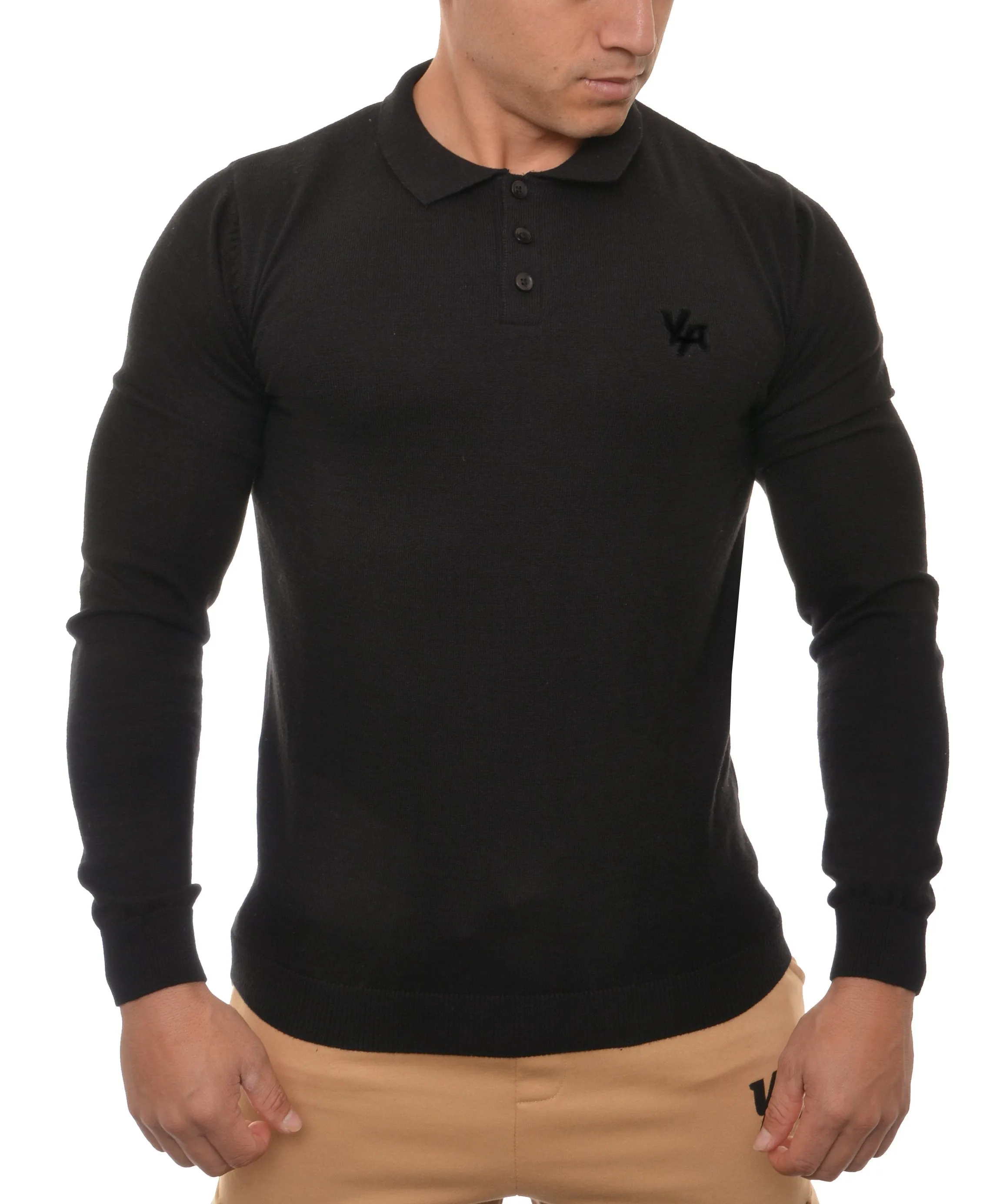 YoungLA Fitted Long Sleeve Knitted Polo Shirts 412