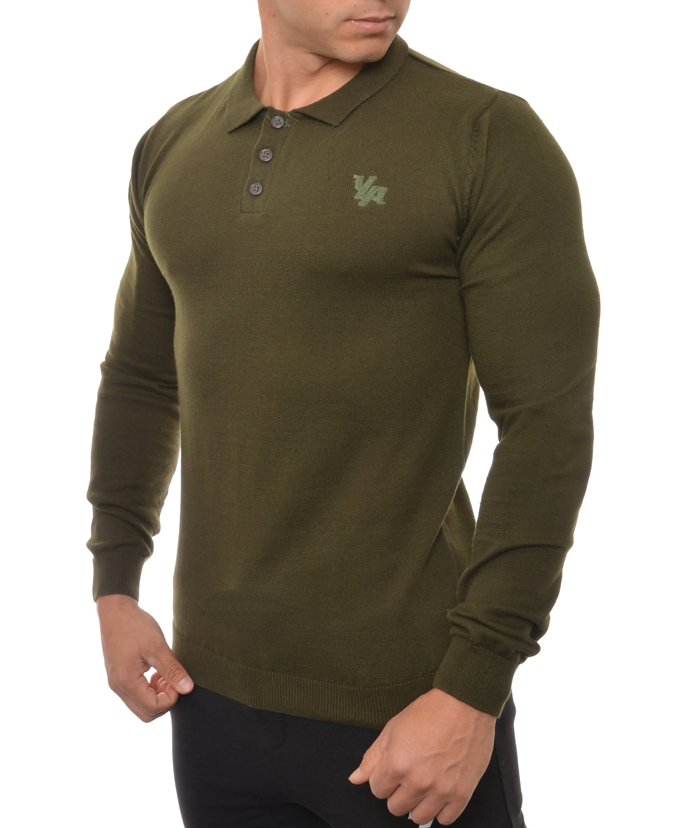 YoungLA Fitted Long Sleeve Knitted Polo Shirts 412