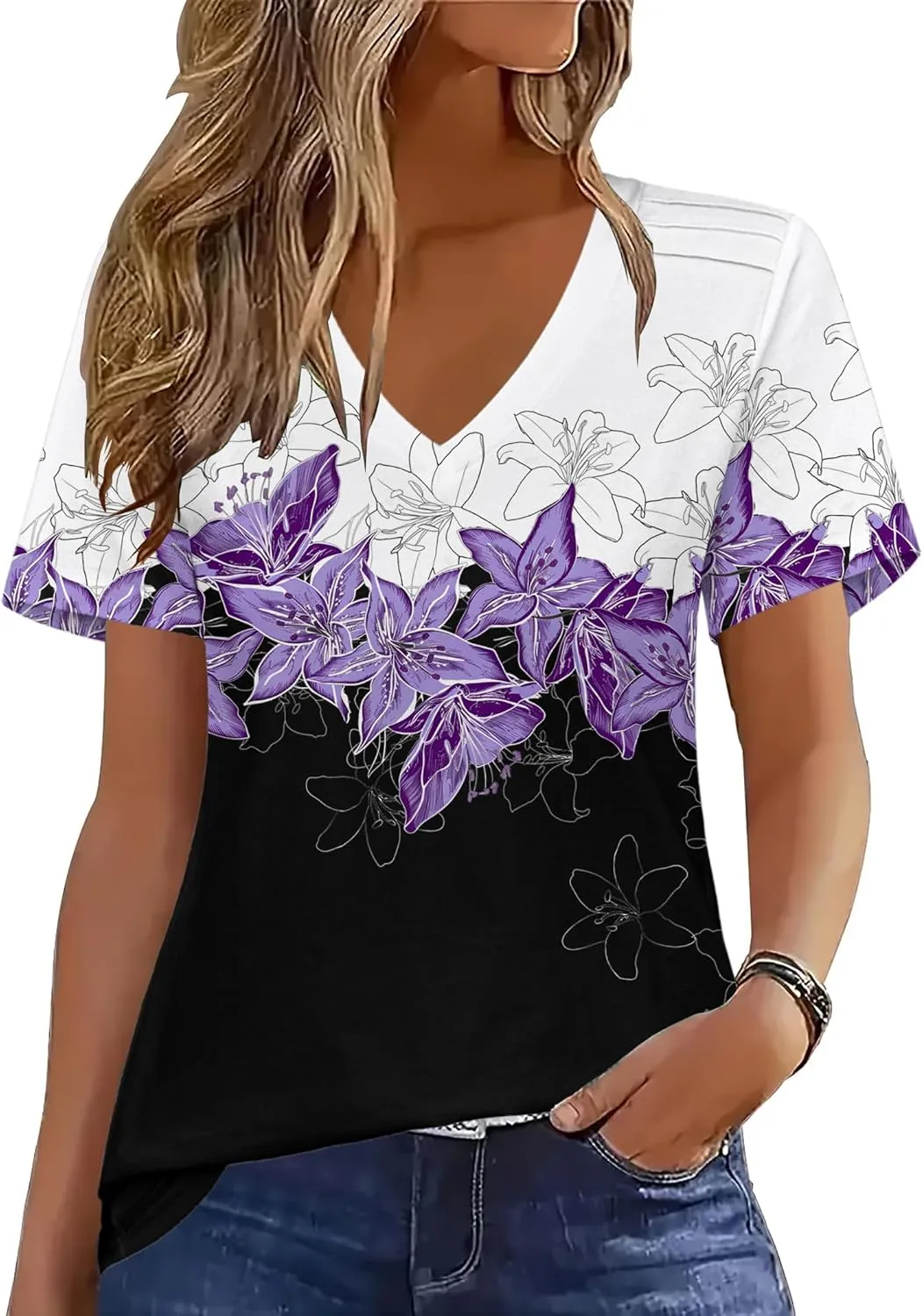 Zeagoo Short Sleeve Shirts Dressy Tops with Pleats