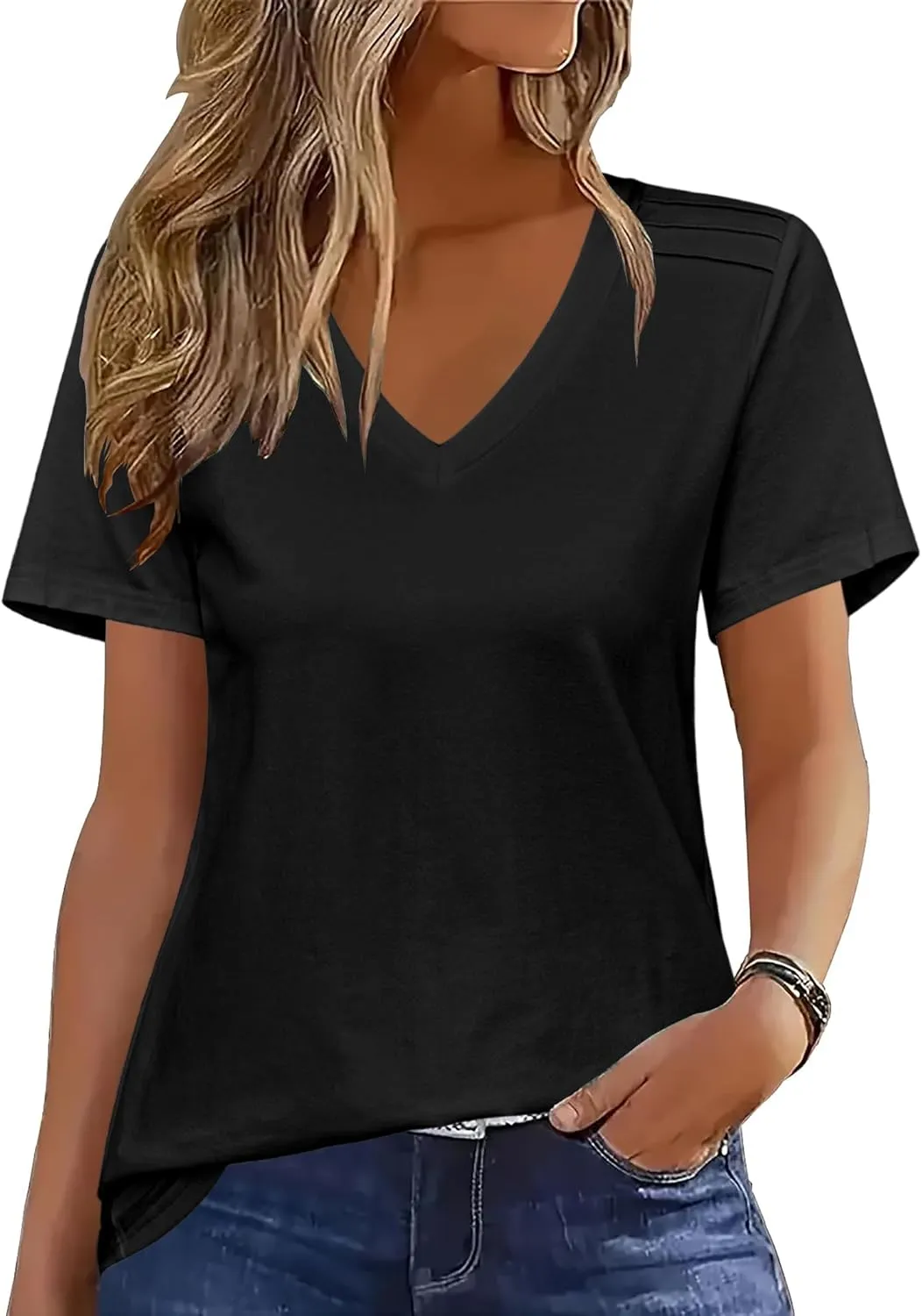 Zeagoo Short Sleeve Shirts Dressy Tops with Pleats