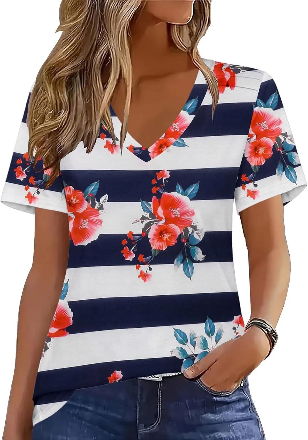 Zeagoo Short Sleeve Shirts Dressy Tops with Pleats